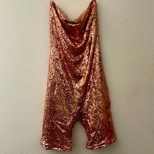 Pink sequined strapless jumper. Fashion Nova!